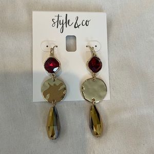 Style & Co drop bead earrings with hammered gold tone detail NWT